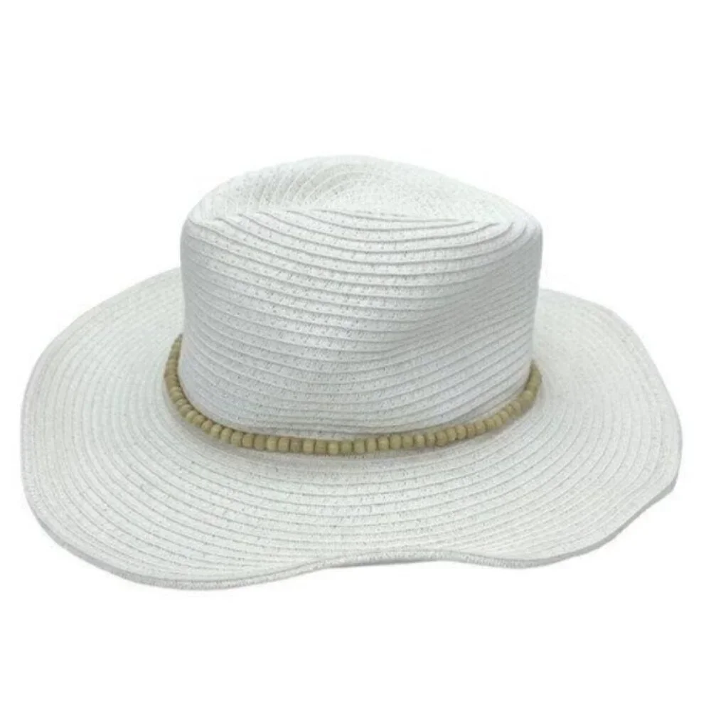 INC International Concepts Beaded White Straw Cowboy Fedora Hat